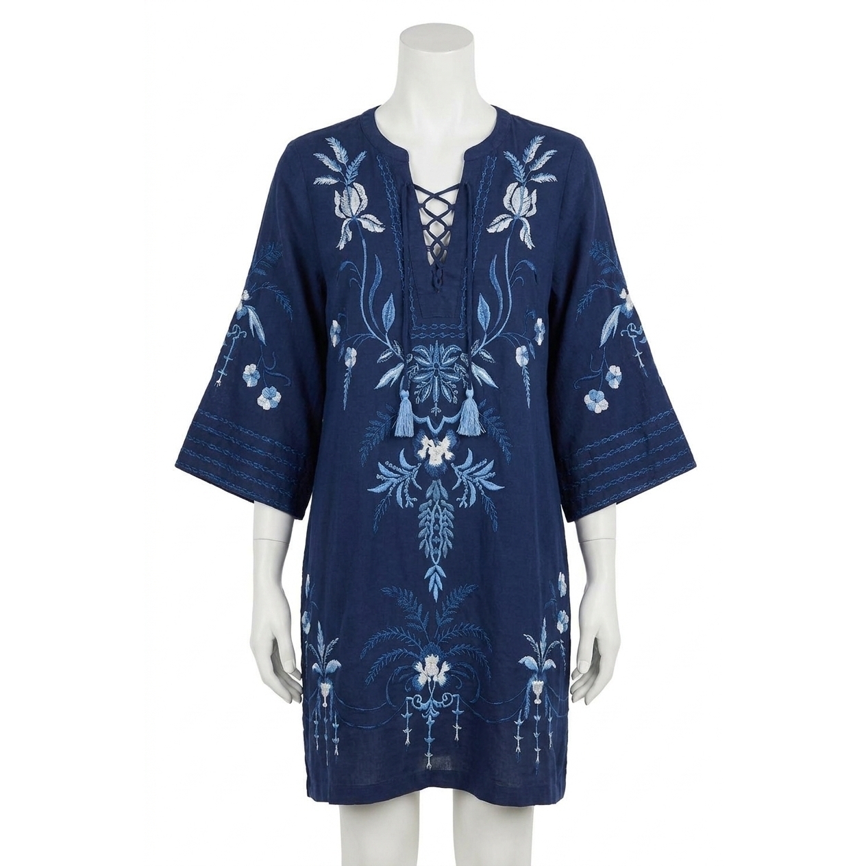 New Johnny Was Paulinna Tie Front Kimono Dress In Blue Night